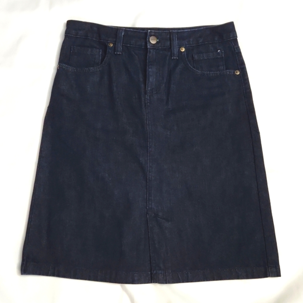 L. L. Bean Dark Blue Denim Skirt With Front and Back Slits